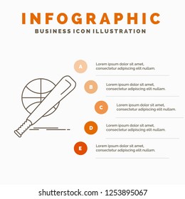 baseball, basket, ball, game, fun Infographics Template for Website and Presentation. Line Gray icon with Orange infographic style vector illustration