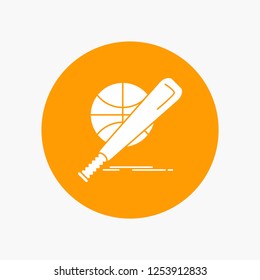baseball, basket, ball, game, fun White Glyph Icon in Circle. Vector Button illustration