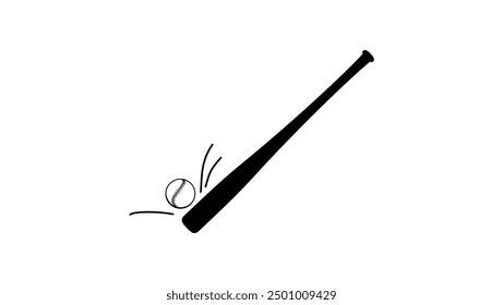 baseball bat and ball, black isolated silhouette