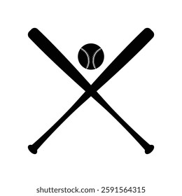 Baseball bat and ball black and white flat vector icon design