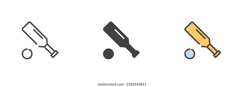 Baseball bat and ball different style icon set. Line, glyph and filled outline colorful version, outline and filled vector sign. Symbol, logo illustration. Vector graphics