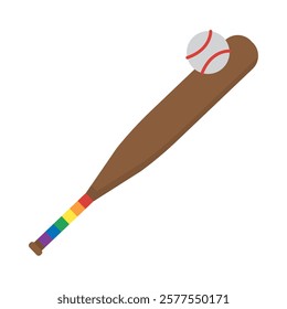 A baseball bat and ball featuring rainbow pride details