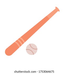 baseball bat and ball, flat, isolated object on white background, vector illustration,