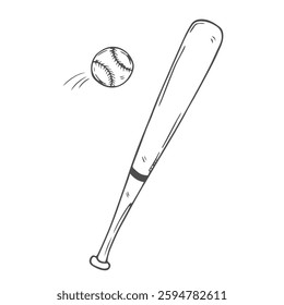 baseball bat, ball and glove, set, doodle style, sketch illustration, hand drawn, vector