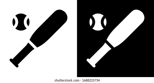 Baseball: Bat and Ball. Glyph Icon in White and Black Version.