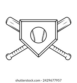 Baseball bat and ball, baseball home plate, baseball logo vector illustration