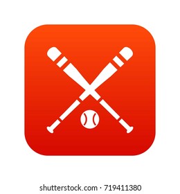 Baseball bat and ball icon digital red for any design isolated on white vector illustration