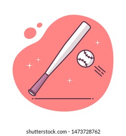 Baseball bat and ball icon in monoline / line art style vector illustration