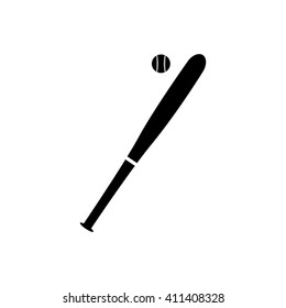 Baseball bat with ball icon. Silhouette baseball game symbol. Vector illustration