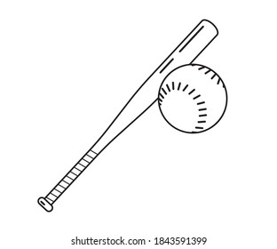 Baseball bat and ball icon. Sports attributes in a flat-style vector.