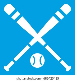 Baseball bat and ball icon white isolated on blue background vector illustration