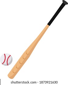 Baseball bat with a ball, illustration, vector on white background