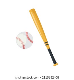 Baseball bat and ball isolated on white background. Baseball sport Vector stock.