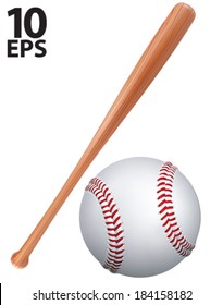 Baseball bat and ball isolated. Vector illustration