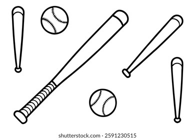 Baseball Bat and Ball Line Art Drawing Illustration