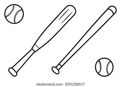 Baseball Bat and Ball Line Art Creative Artwork