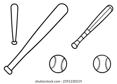 Baseball Bat and Ball Line Art Black and White