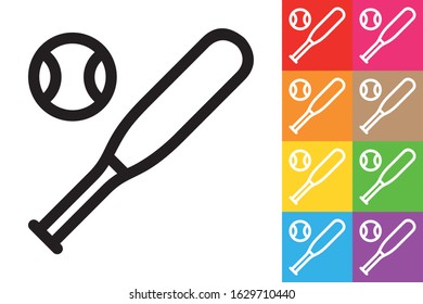 Baseball: Bat and Ball. Line Icon With Different Color Background.