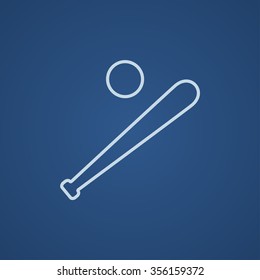 Bate de béisbol e icono de la línea de pelota para web, móviles e infografías. Icono azul claro del vector aislado en fondo azul.