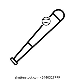 Baseball bat and ball linear icon. Softball player's equipment thin line illustration. Contour symbol. Vector isolated outline drawing. Vector illustration. Eps file 223.