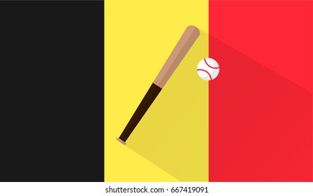 baseball bat and ball on belgium flag background