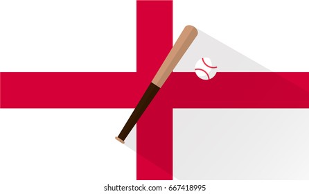 baseball bat and ball on england flag background