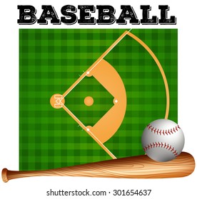 Baseball bat and ball on baseball field