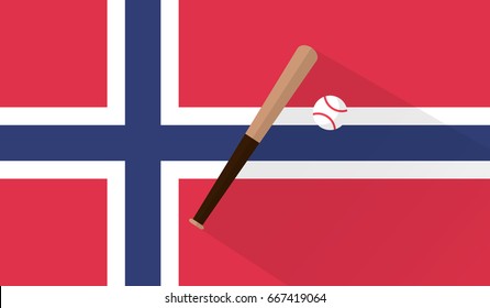 baseball bat and ball on norway flag background