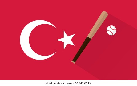 baseball bat and ball on turkey flag background