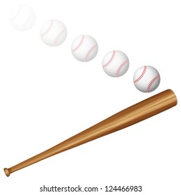 Baseball bat and ball on a white background. Vector illustration.