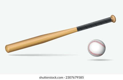 Bate de béisbol y bola de fondo blanco. Ilustración del vector 