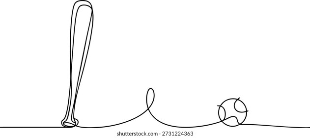Baseball Bat and Ball One Line Art Vetor Ilustração de linha contínua mínima