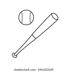 Baseball bat and ball outline icon. Vector illustration isolated on white background