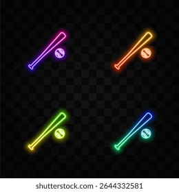 baseball bat and ball outline icon illustration. neon style..