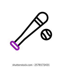 Baseball bat and ball in outline style icon design