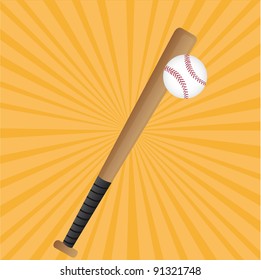 baseball bat and baseball ball over orange background. vector