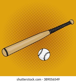 Baseball bat and ball pop art style vector illustration. Hand drawn doodle.  Comic book style imitation. Vintage retro style. Conceptual illustration