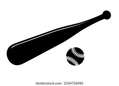 Baseball bat and ball silhouette icon symbol. vector illustration