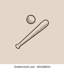Baseball bat and ball sketch icon.