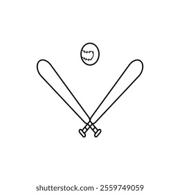 Baseball bat and ball, vector icon. Beat crosswise.