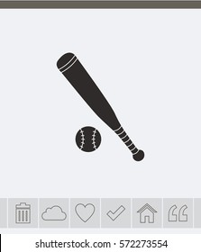 Baseball Bat And Ball Vector Icon.