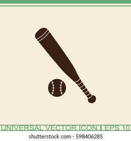 Baseball bat and ball vector icon.