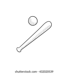 Icono de dibujo de bate de béisbol y vectores de bola aislado en segundo plano. Dibujaron mano bate de béisbol e icono de bola. Icono de bate de béisbol y boceto de bola para infografía, sitio web o aplicación.