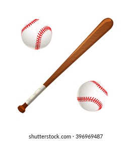 Baseball bat and balls isolated on white