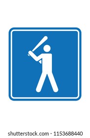 Baseball bat bashing area blue and white road sign print symbol 