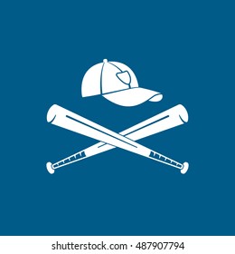 Baseball Bat And Cap Flat Icon On Blue Background