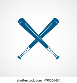 Baseball Bat Cross Blue Flat Icon On White Background