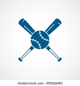 Baseball Bat Cross Blue Flat Icon On White Background