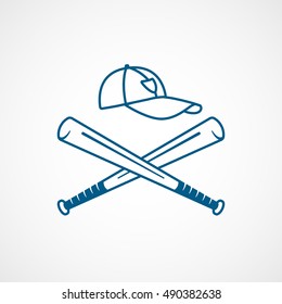Baseball Bat Cross Blue Line Icon On White Background