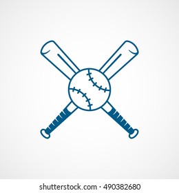 Baseball Bat Cross Blue Line Icon On White Background